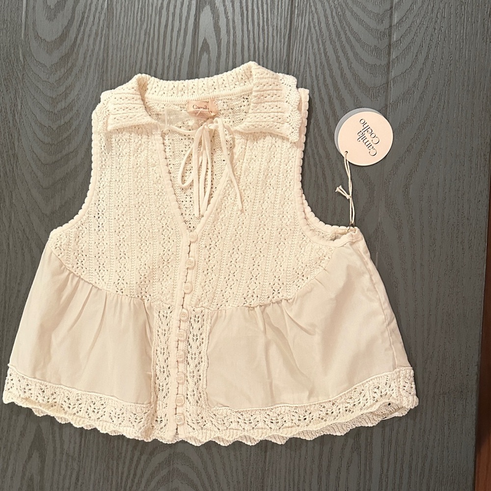 Camila Coelho  Cream Crochet Knit Top - New